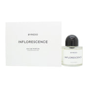 Byredo Inflorescence Eau de Parfum 100 ml fra Byredo – klar, cylindrisk glasflakon med sort låg og enkel etiket.