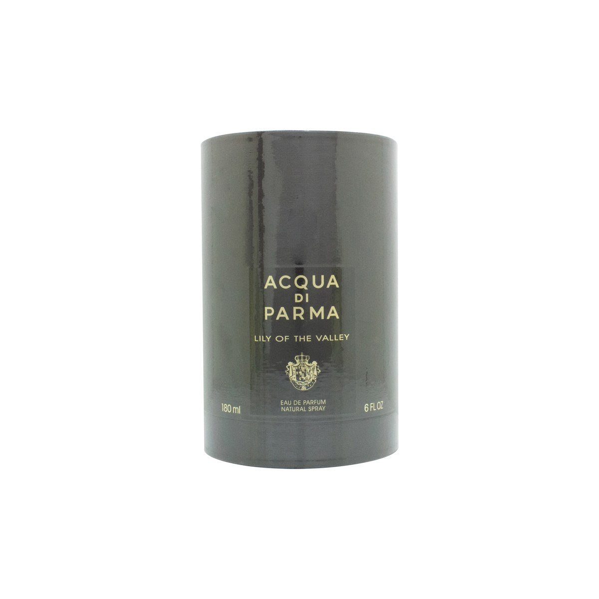 Acqua di Parma Lily of the Valley Eau de Parfum 180 ml – cylindrisk klar glasflaske med sort låg og hvid etiket