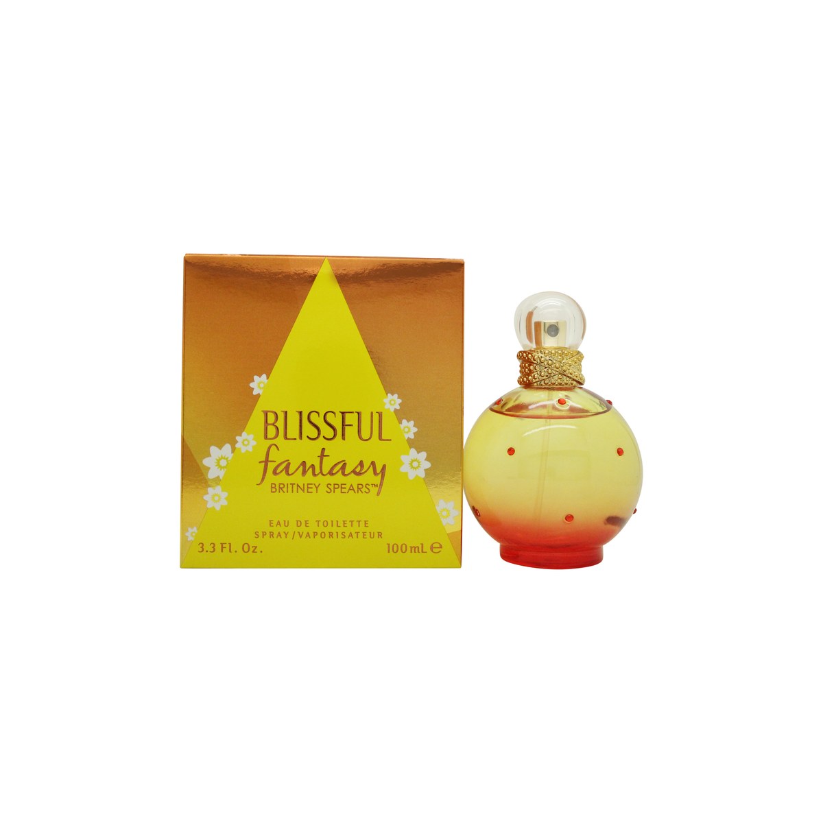 Britney Spears Blissful Fantasy Eau de Toilette 100 ml – pink facetslebet flakon med grøn krystalhætte og blomsterdetaljer