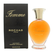 Rochas Femme Eau De Toilette, Rochas, 100 ml – ikonisk flakon i klart glas med bløde kurver, ravfarvet væske og sort prop