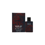 Replay Signature Red Dragon Eau de Toilette 50 ml fra Replay, rød glasflaske med dragegrafik og sort kork.