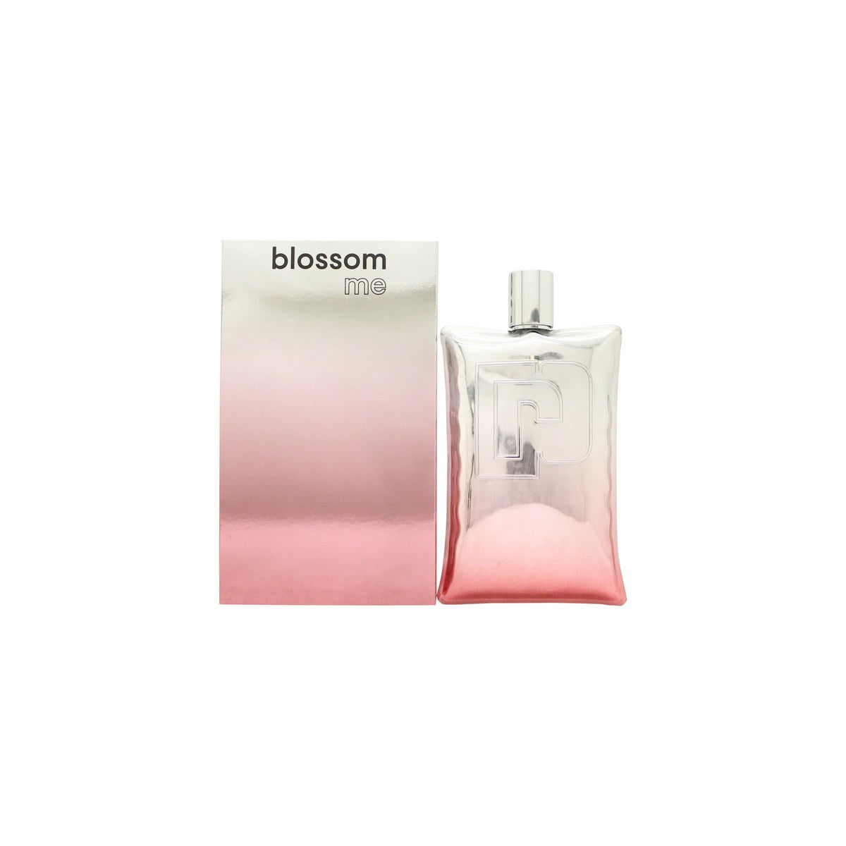 Paco Rabanne Blossom Me Eau de Parfum Paco Rabanne 62 ml, lyserød dråbeformet flakon med gylden blomsterhætte og glasdesign.