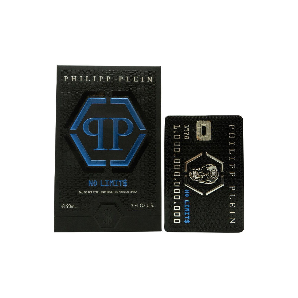 Philipp Plein No Limit$ Super Fre$h Eau de Toilette 90 ml, Philipp Plein – turkisblå kranieformet glasflakon med metalfinish