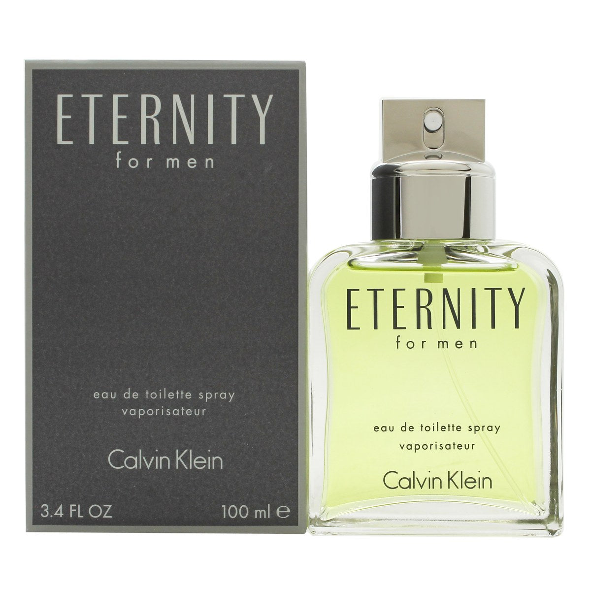 Eternity For Men Cologne Eau De Toilette Calvin Klein 100 ml klar glasflakon med sølvkapsel og enkelt design