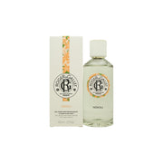 Roger & Gallet Néroli Wellbeing Perfumed Water 100 ml, Roger & Gallet – klar glasflaske med gylden væske og rund etiket i varme toner