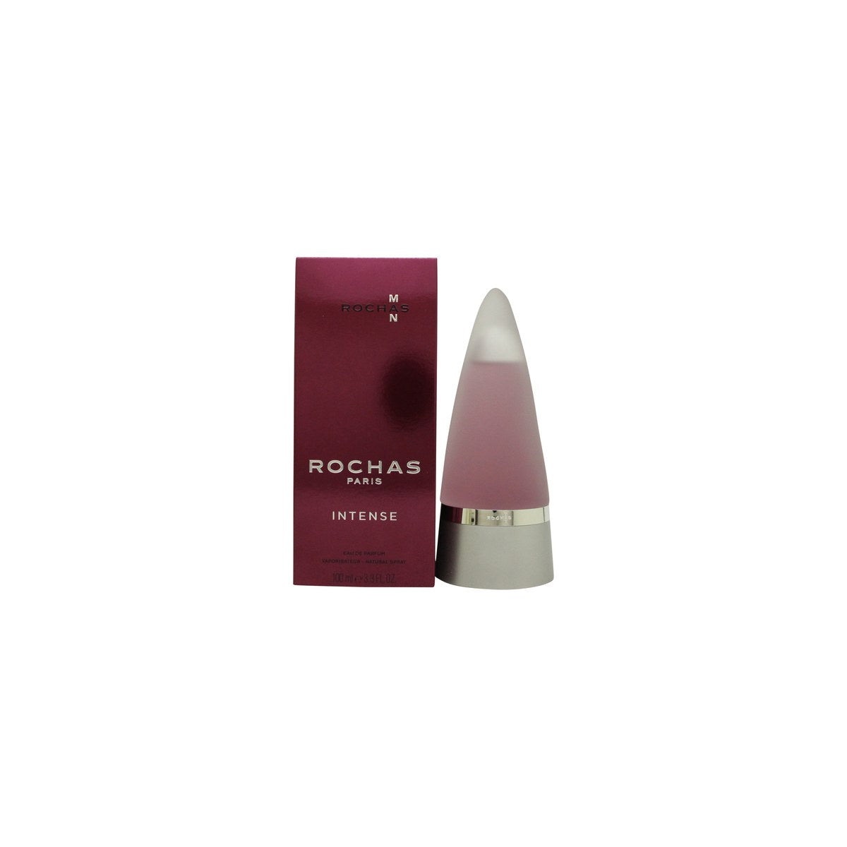 Rochas Man Intense Eau De Parfum – Rochas 100 ml, pink flaske med sølvdetaljer og kurvet, moderne design