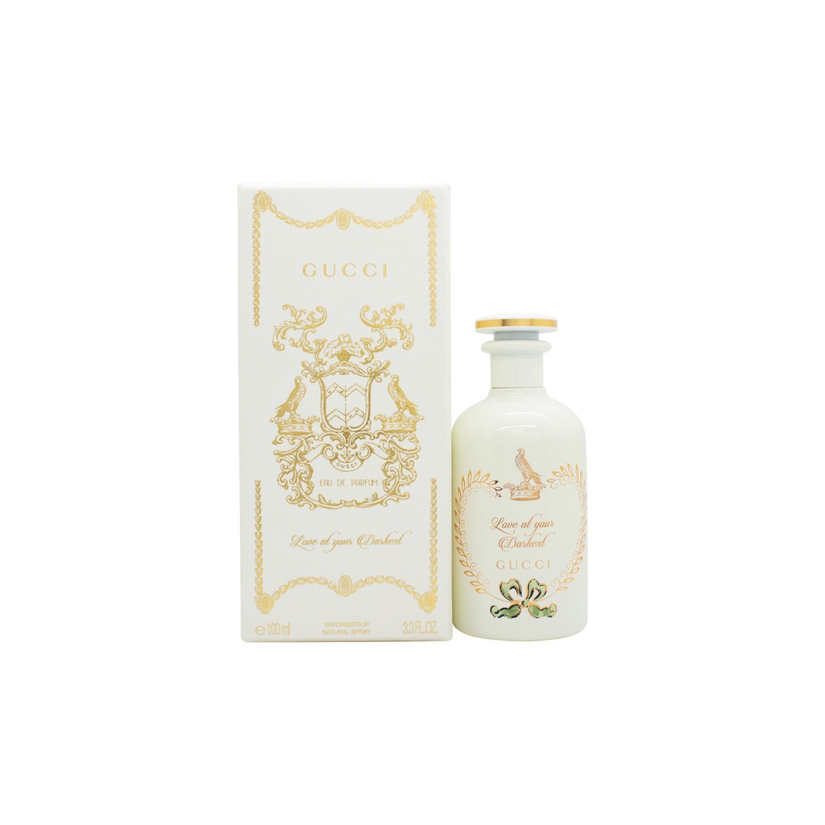 Gucci The Alchemist's Garden Love At Your Darkest Eau de Parfum, 100 ml – sort flakon med guldlåg og vintage etiket