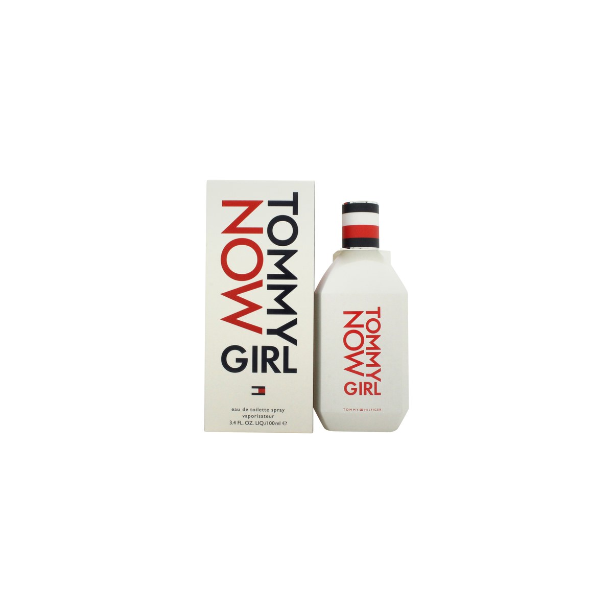 Tommy Hilfiger Tommy Now Girl Eau De Toilette, Tommy Hilfiger, 100 ml – klar rektangulær glasflaske med rødt låg
