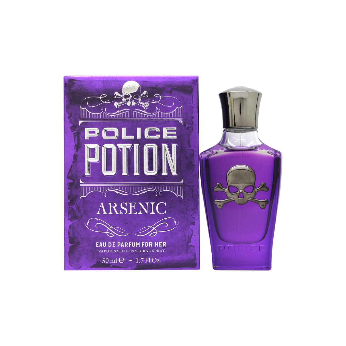 Police Potion Arsenic For Her Eau de Parfum 50 ml fra Police, grøn kranieformet flakon i glas med gylden detalje og hætte