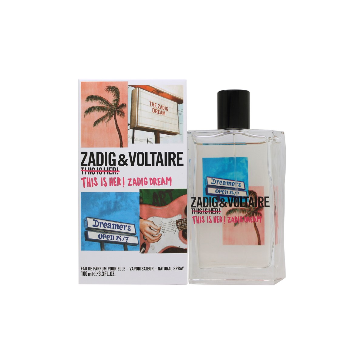This Is Her! Zadig Dream Eau De Parfum, Zadig & Voltaire, 100 ml, hvid flaske med krakeleret glas og sort etiket