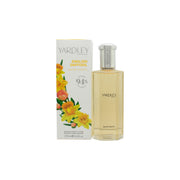 Yardley English Daffodil Eau de Toilette 125 ml fra Yardley – klar glasflaske med gylden væske og blomsterprint sølvfarvet låg