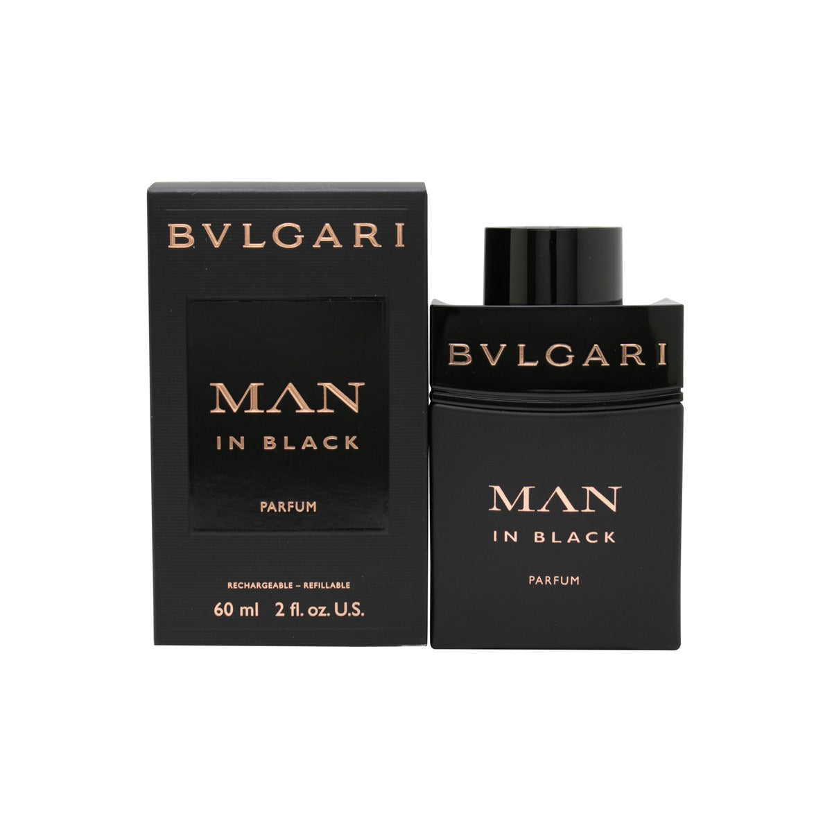 Bvlgari Man In Black Parfum Eau de Parfum, Bvlgari, 60 ml – sort glasflakon med gulddetaljer og monokromt design