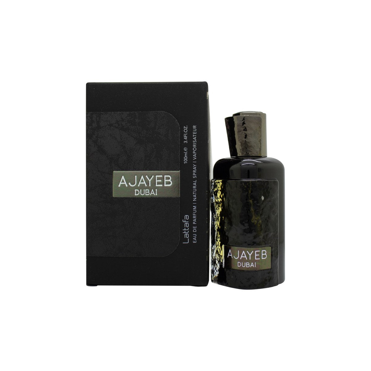 Lattafa Ajayeb Dubai Eau de Parfum 100 ml fra Lattafa, gylden flakon med orientalsk mønster og dekorativ hætte