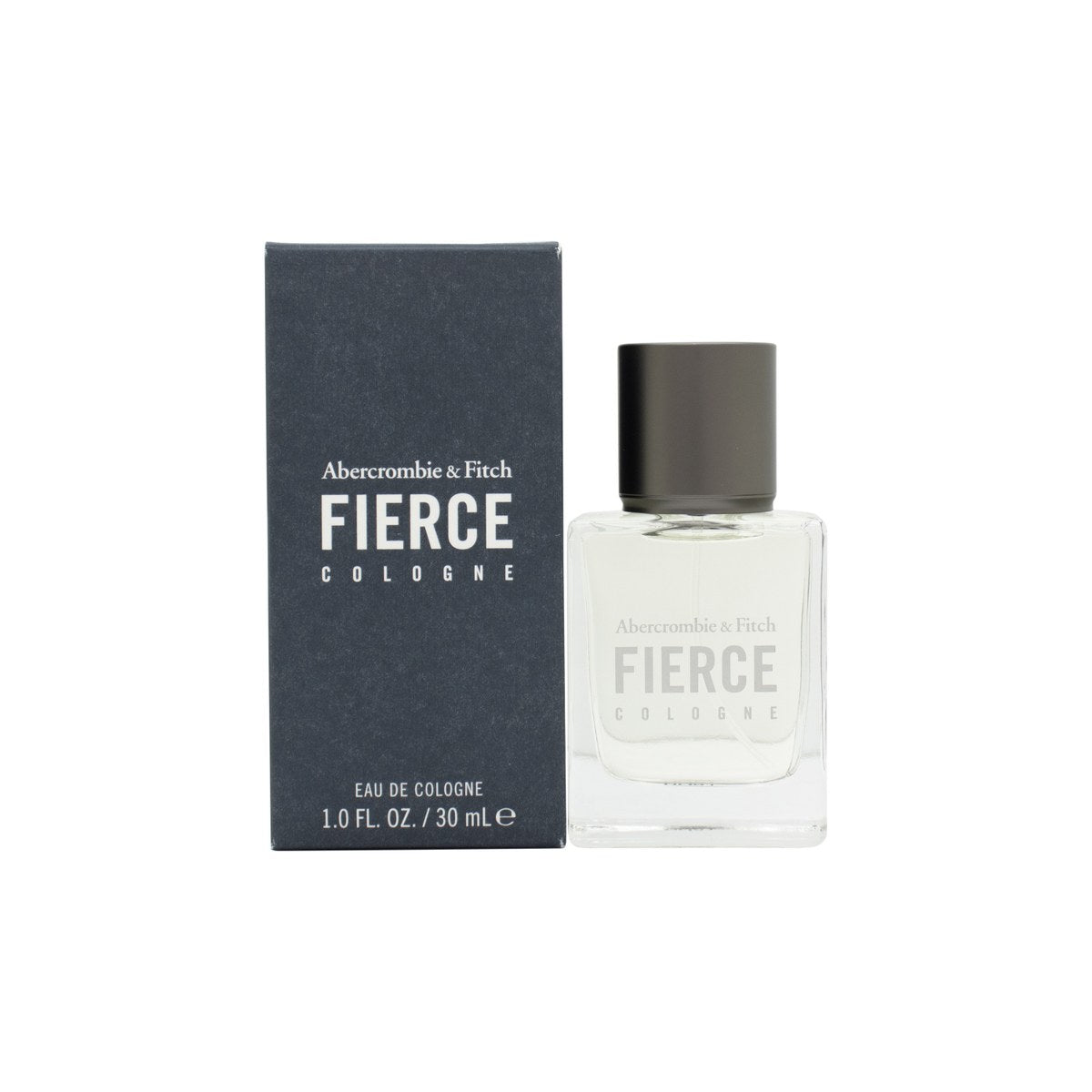 Abercrombie & Fitch Fierce Eau de Cologne 30 ml – klar glasflaske med sølv spray og grå front med ikonisk torso-motiv