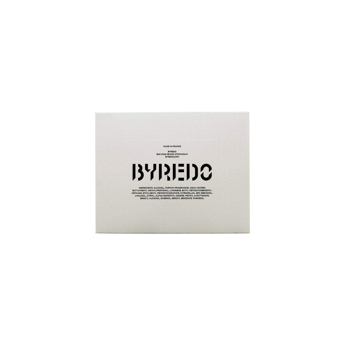 Byredo Black Saffron Eau de Parfum 100 ml – klar glasflakon med afrundet form, hvid etiket og sort magnetisk låg