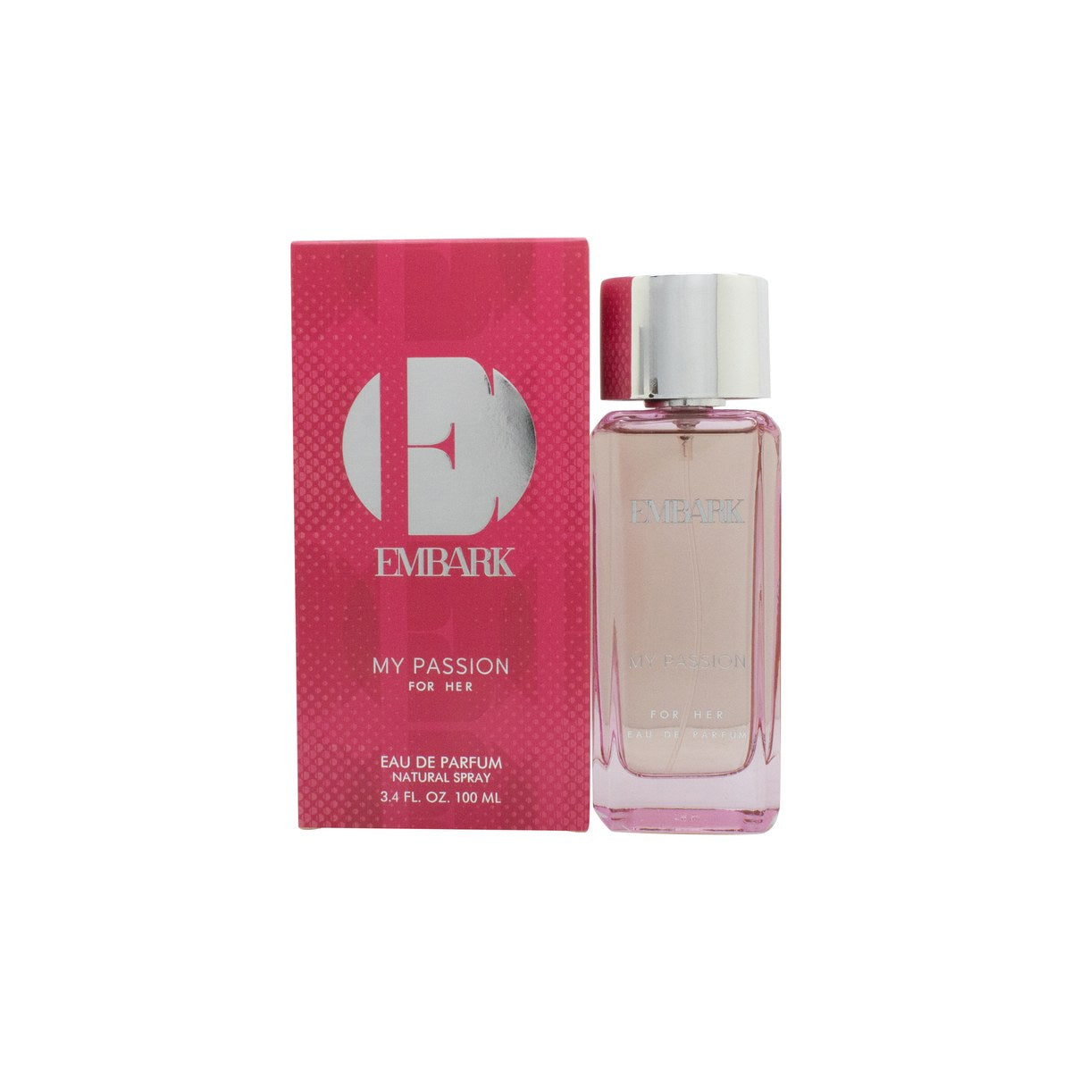 Embark My Passion For Her Eau de Parfum 100 ml fra Embark i rosa glasflakon med gylden hætte og enkelt logo.