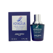 Jean Patou Voyageur Eau de Toilette 50 ml i klar rektangulær glasflaske med sort låg og gylden etiket