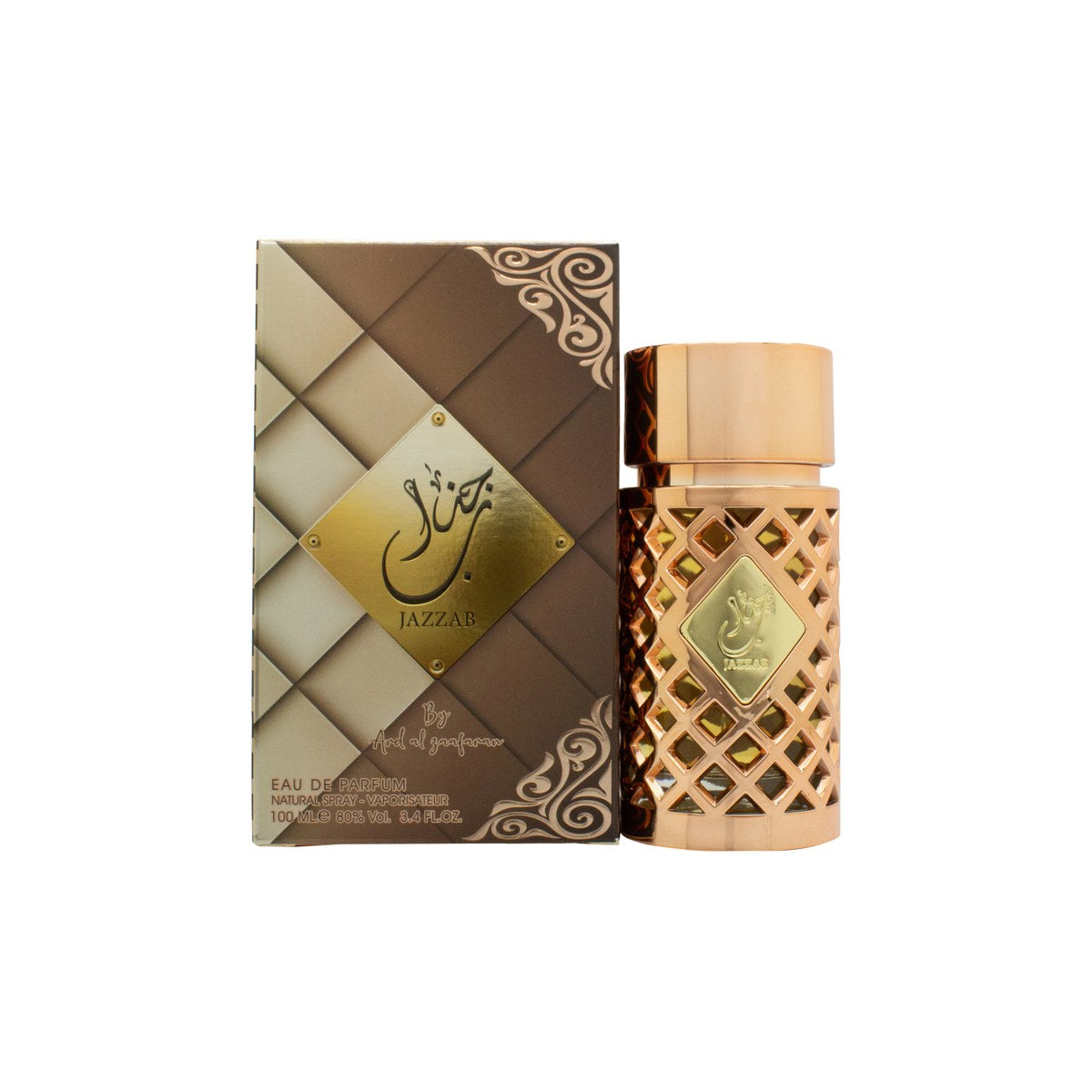 Ard Al Zaafaran Jazzab Gold Eau de Parfum 100 ml fra Ard Al Zaafaran, gylden rektangulær flakon med klare sider og guldkapsel