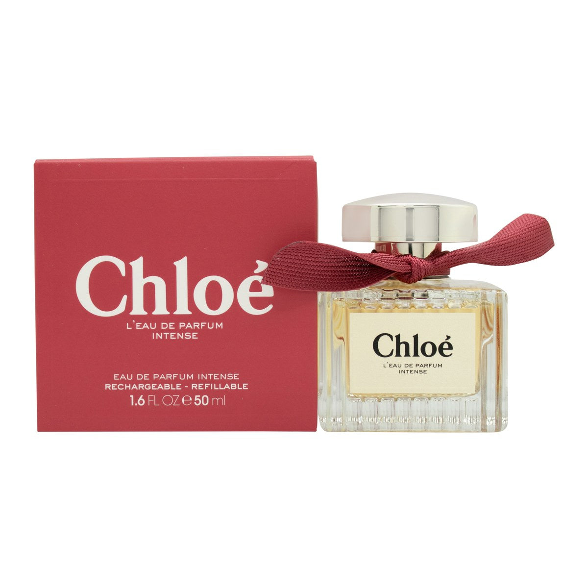 Chloé L'Eau de Parfum Intense 50 ml fra Chloé, klar plisseret glasflakon med sart rosa nuance og sløjfe ved halsen.