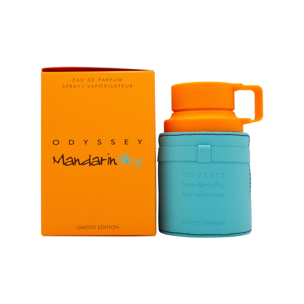 Armaf Odyssey Mandarin Sky Eau de Parfum 100 ml fra Armaf, orange metallisk flakon med sølvhætte og cylindrisk form.
