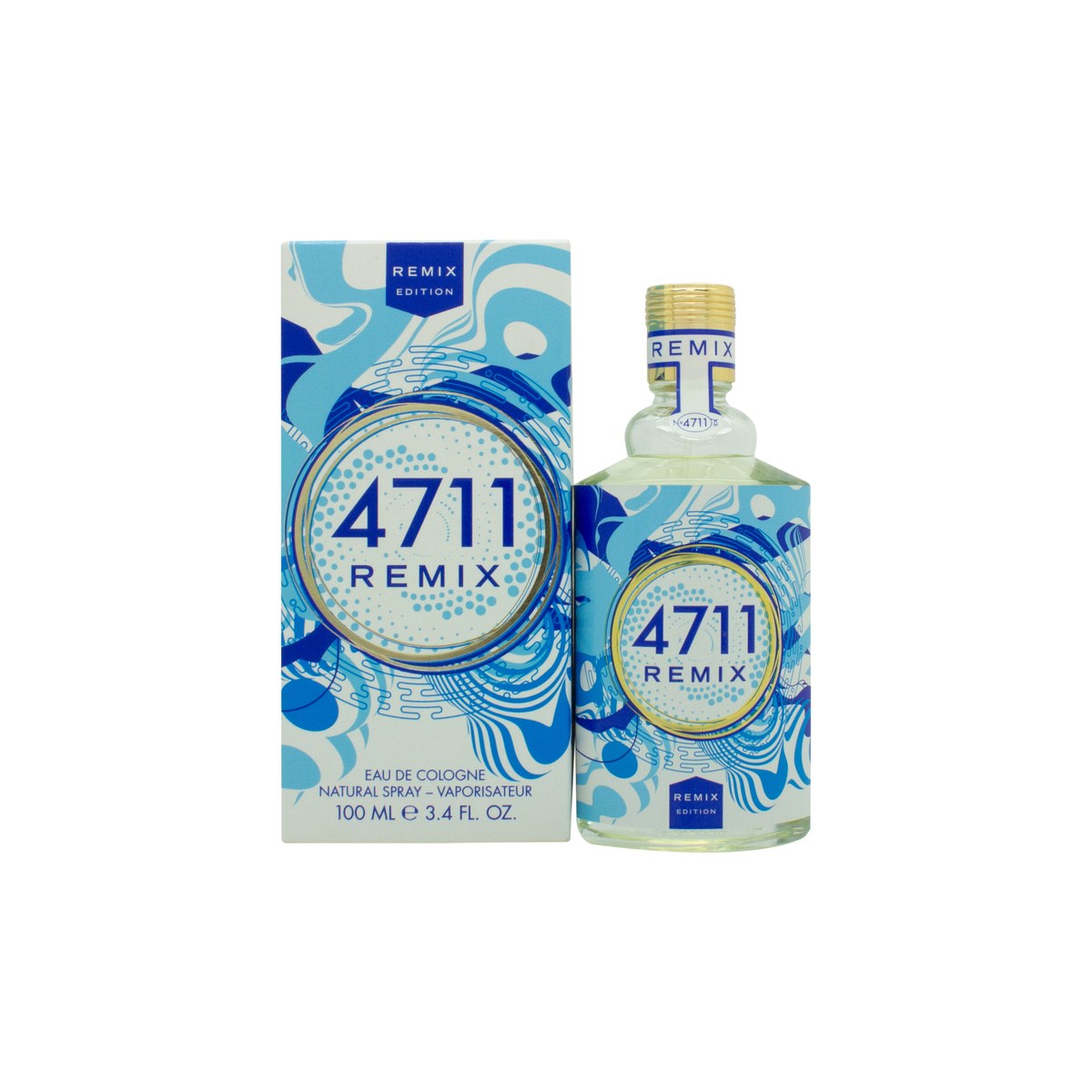 4711 Remix Cologne Sparkling Island Edition 2023 Eau De Cologne 100ml klar turkis glasflakon med guldetiket og blå prop