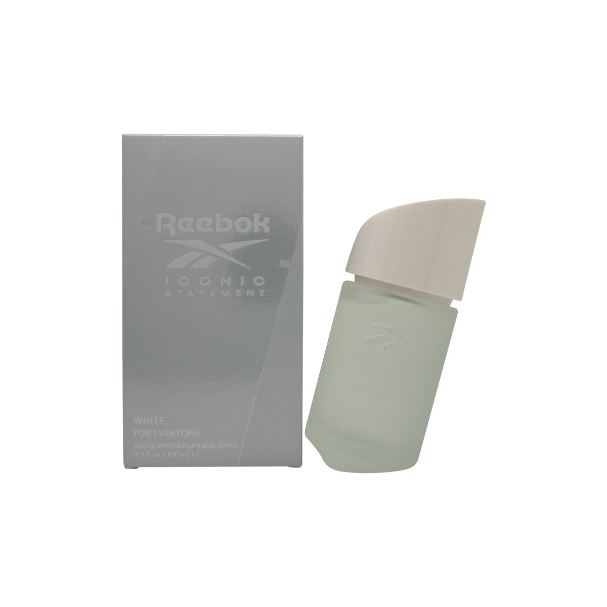 Reebok Iconic Statement White Eau De Parfum 100ml, Reebok 100 ml i hvid cylindrisk flakon med sølv låg og enkelt logo
