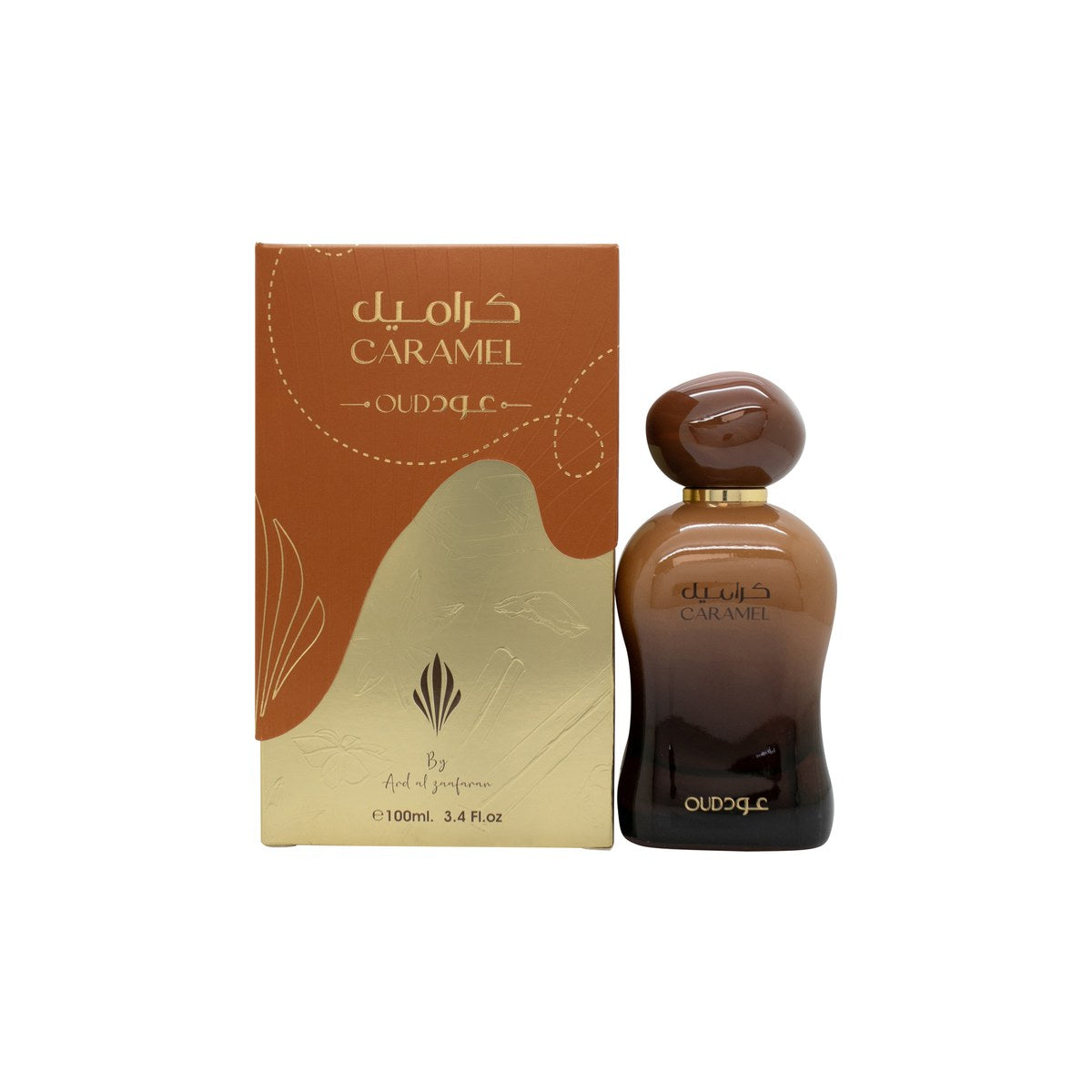 Ard Al Zaafaran Caramel Oud Eau de Parfum 100 ml fra Ard Al Zaafaran i brun glasflaske med gulddetaljer og firkantet form