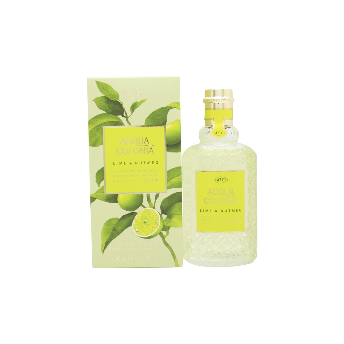 Mäurer & Wirtz 4711 Acqua Colonia Lime & Nutmeg Eau de Cologne 100 ml – klar glasflaske med grøn etiket og sølvskruelåg