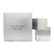 Billie Eilish Your Turn Eau de Parfum 100 ml – sølvfarvet terningformet flakon i blank metal med prikket relief og logo på top