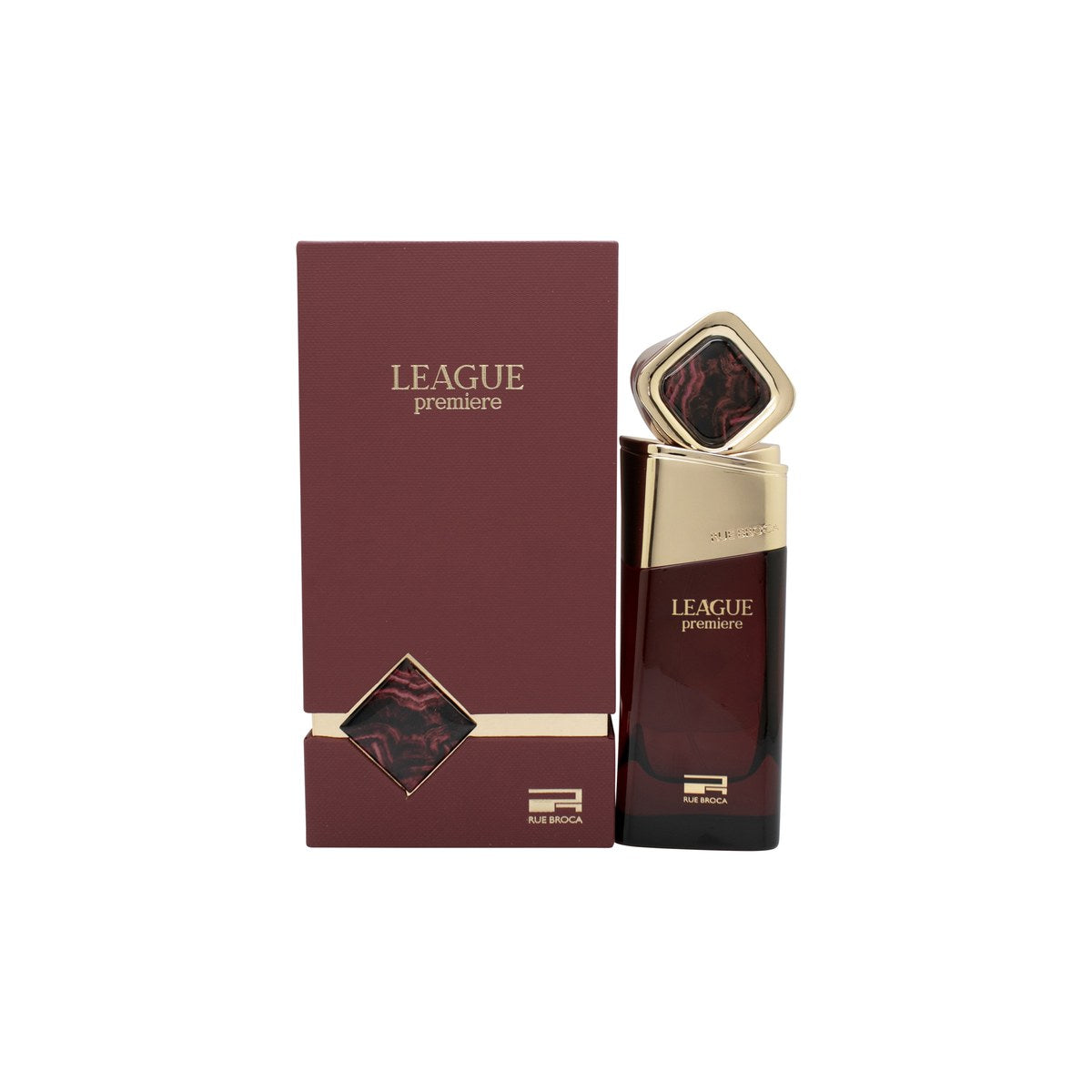 Rue Broca League Premiere Eau de Parfum 100ml, Rue Broca, 100 ml – mørkeblå glasflakon med sølvhætte og emblem på front