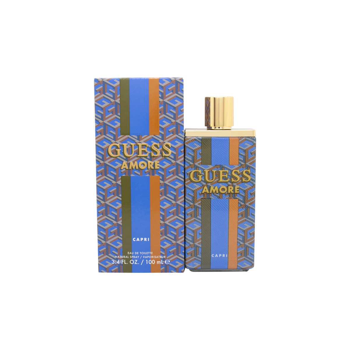 Guess Guess Amore Capri Eau de Toilette 100 ml – turkisblå glasflaske med guldlåg og vedhæng i elegant design