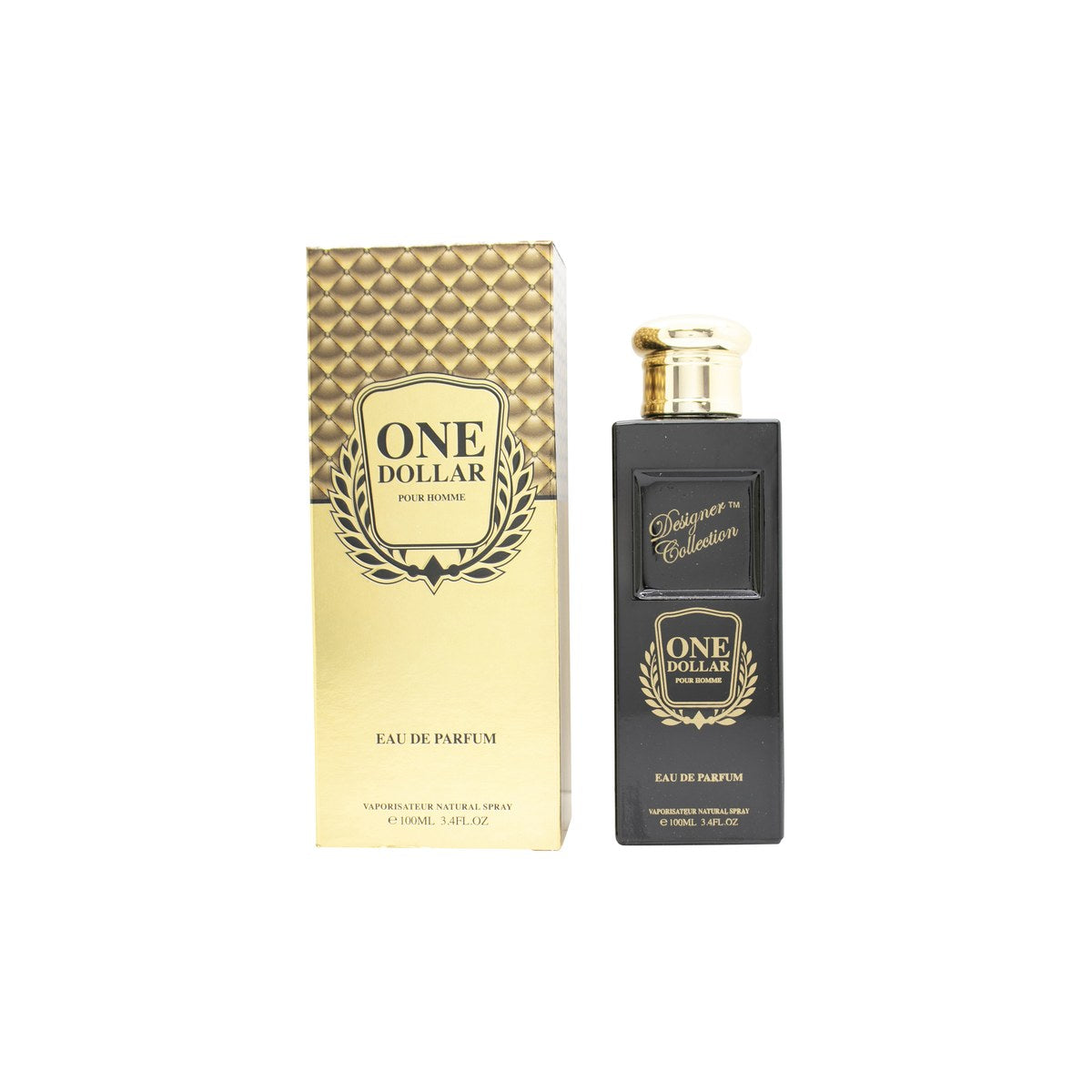 Designer Collection One Dollar Pour Homme Eau de Parfum 100 ml – guldfarvet flakon formet som guldbarré med dollarpræg