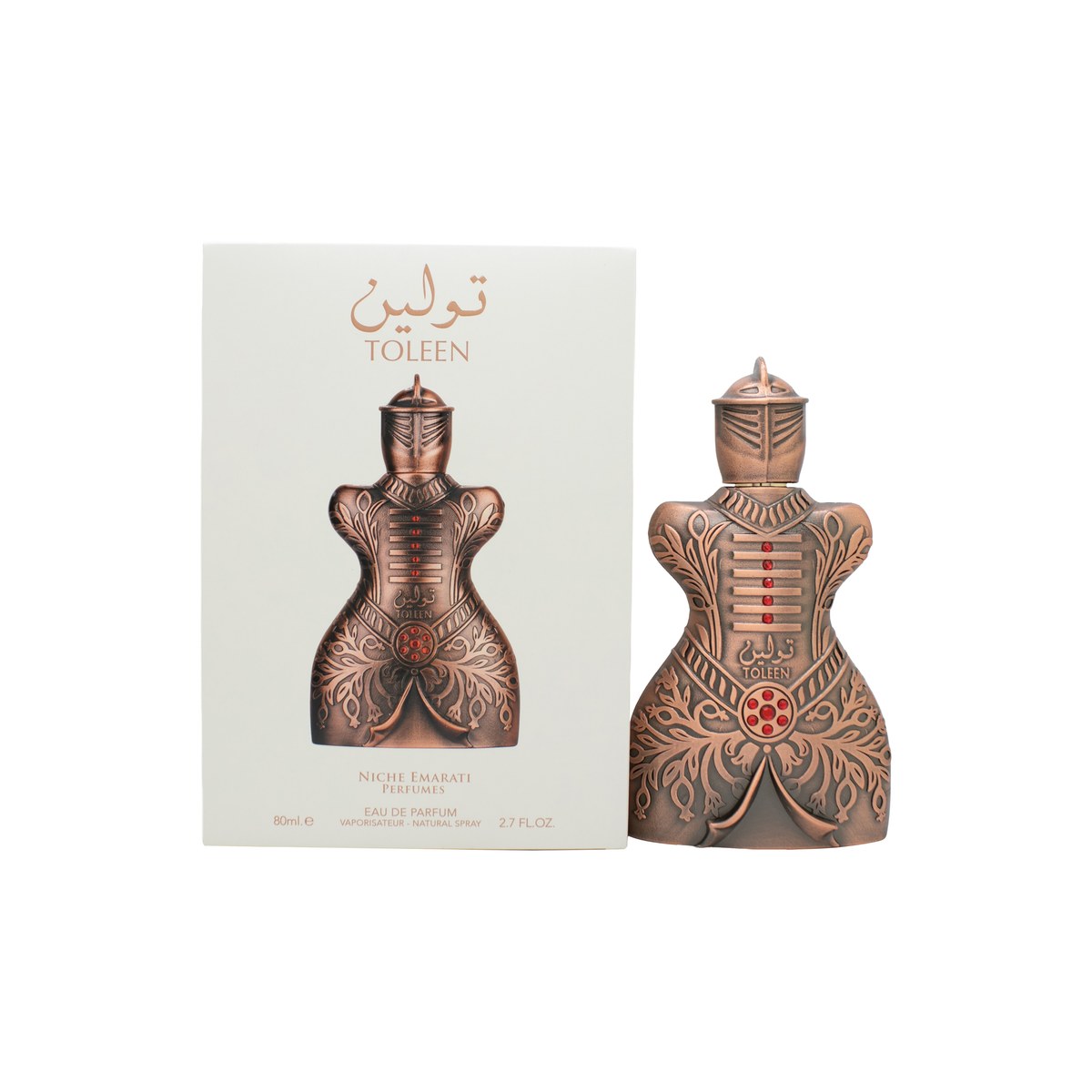 Lattafa Niche Emarati Toleen Eau de Parfum 80 ml fra Lattafa i mørkeblå flakon med gyldent mønster og kantet låg