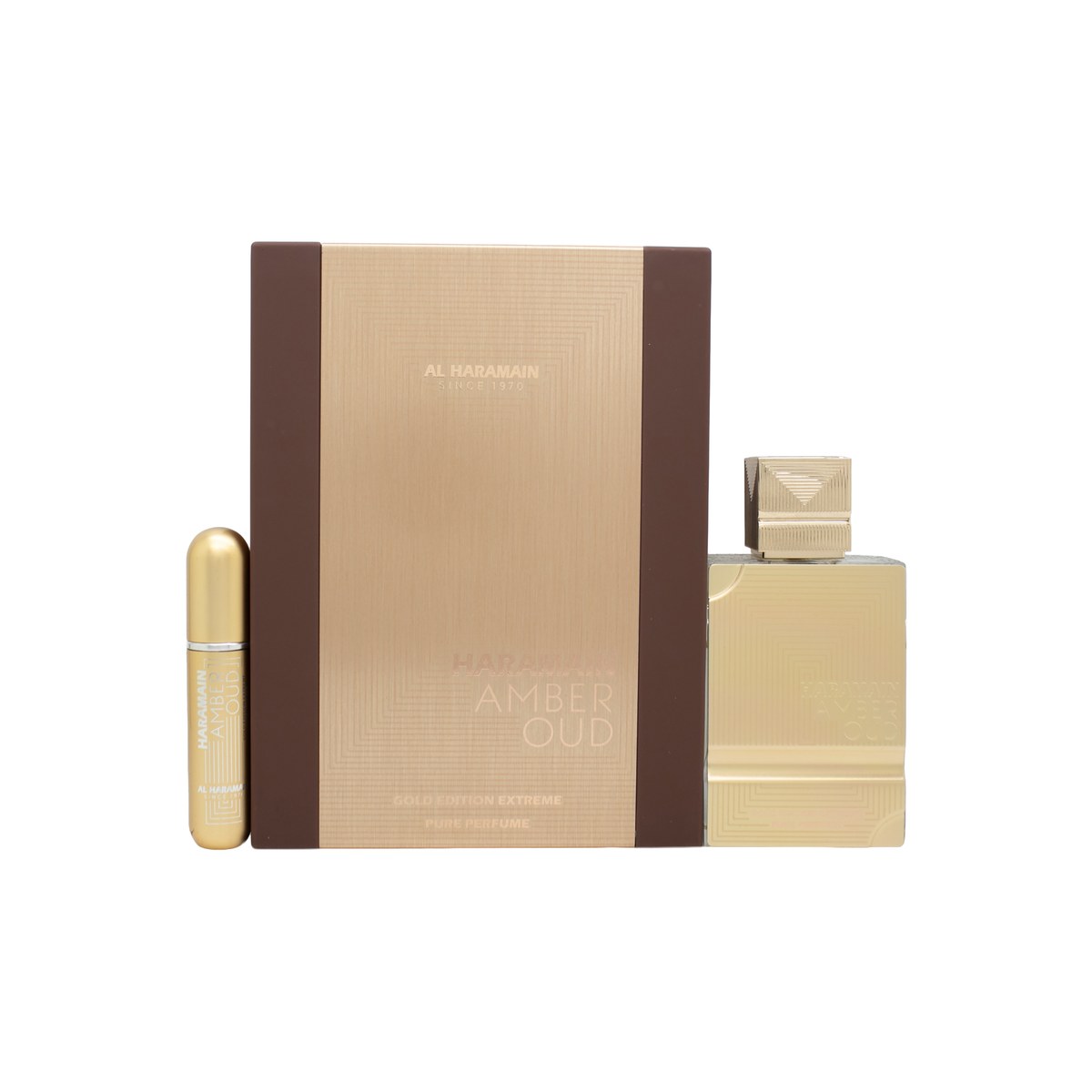 Al Haramain Amber Oud Gold Edition Extreme Pure Perfume Eau de Parfum 60 ml – gylden flakon, blank front og guldlåg