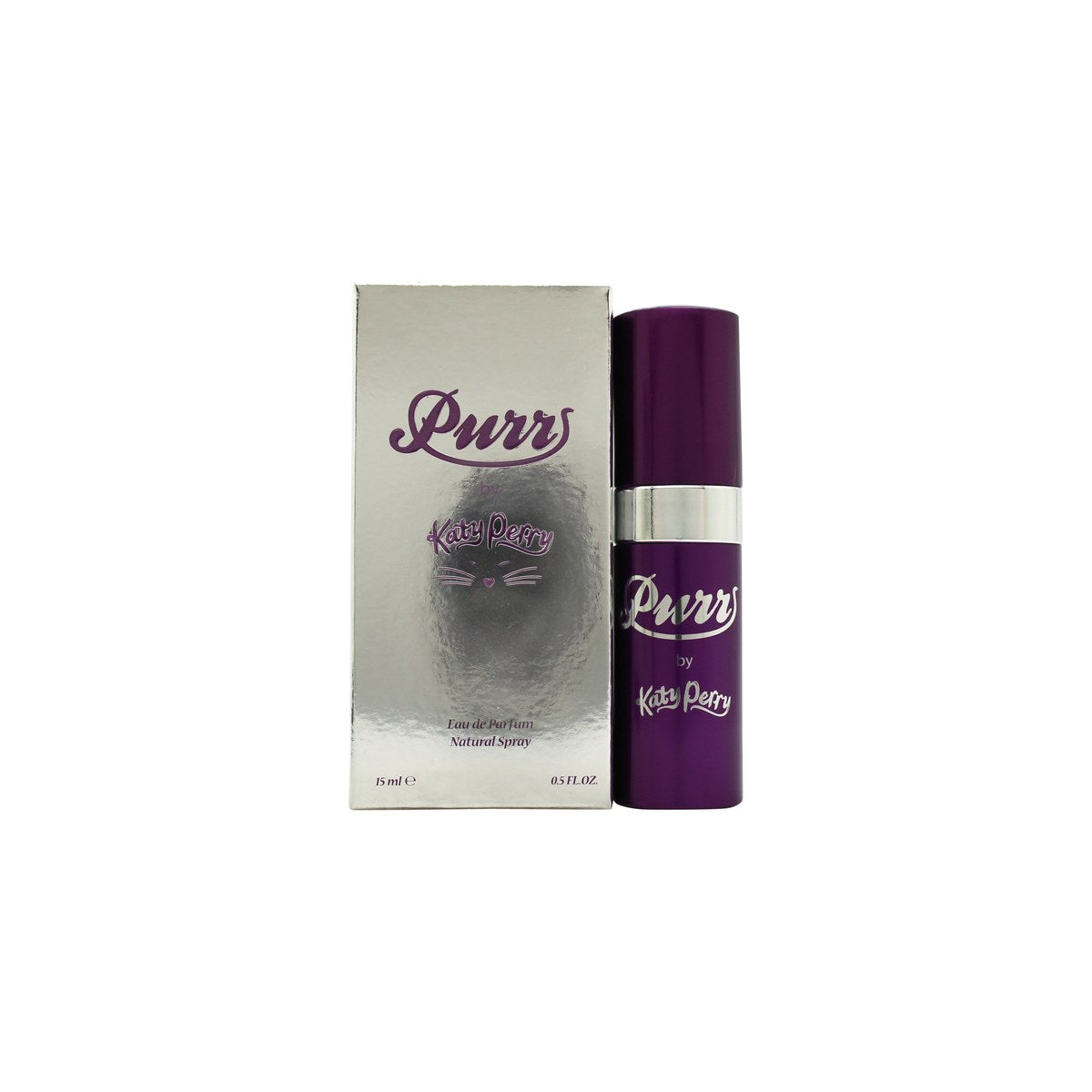 Katy Perry Purr Eau de Parfum 15 ml fra Katy Perry – lilla katteformet flakon med metallisk glans og sølvdetaljer