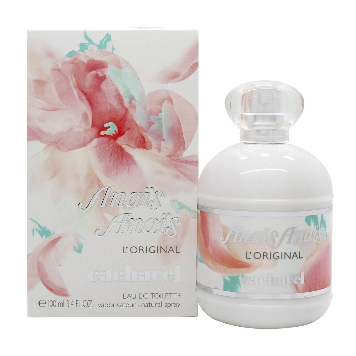 Cacharel Anaïs Anaïs L'Original Eau de Toilette 100 ml – hvid, opal flakon med sølvkrave og blomsterdetaljer på fronten