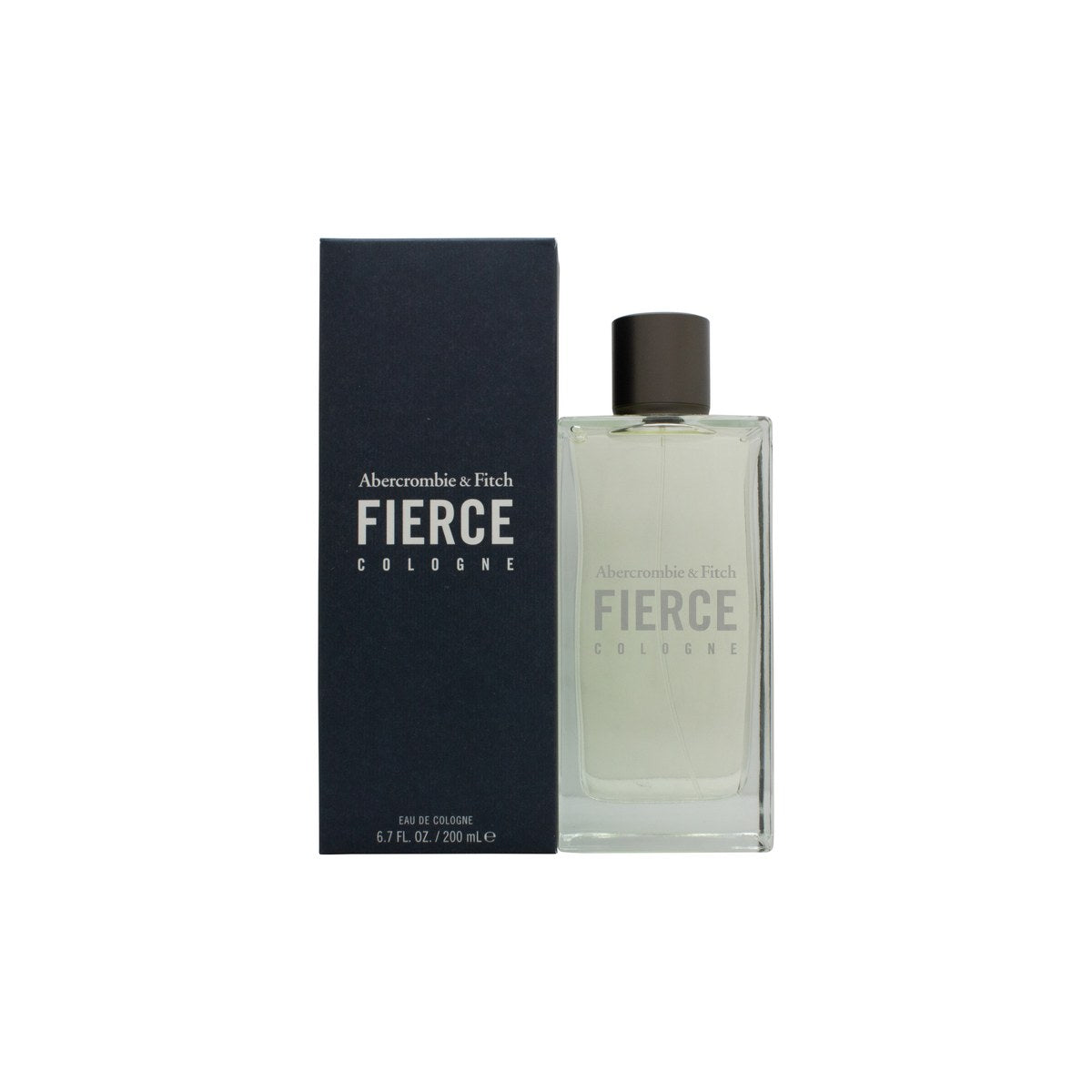 Abercrombie & Fitch Fierce Eau de Cologne 200 ml – klar glasflaske med sølvlogo og riflet sølvkapsel i maskulint design