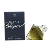 Wish Eau De Parfum Chopard 75 ml, blå diamantformet parfume-flakon i facetteret glas med gyldent låg