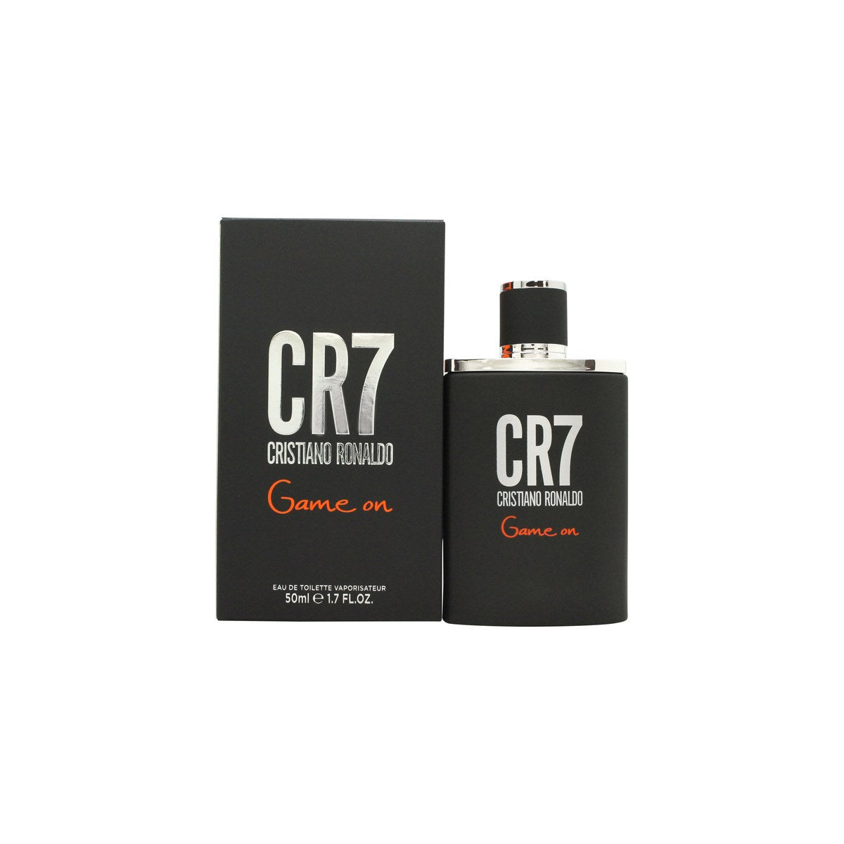 Cristiano Ronaldo CR7 Game On Eau De Toilette 50 ml – sort rektangulær flakon i blåtonet glas med sort låg