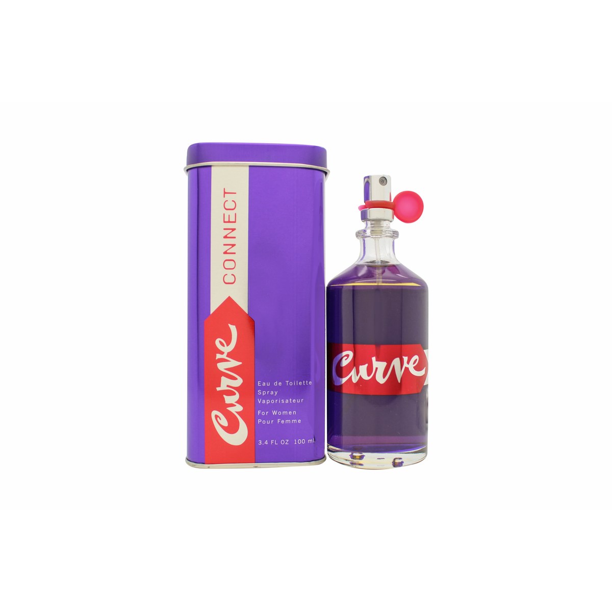 Liz Claiborne Curve Connect Femme Eau de Toilette 100 ml – buet klar glasflaske med rosa væske og sølvfarvet låg