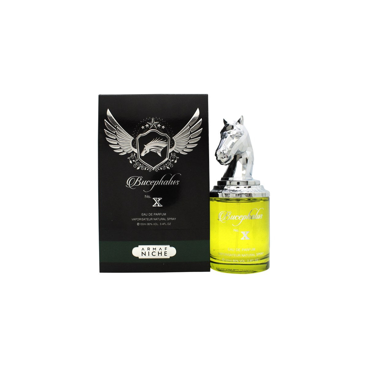 Armaf Niche Bucephalus X Eau de Parfum 100 ml fra Armaf, sort firkantet flakon med gulddetaljer og kantet låg