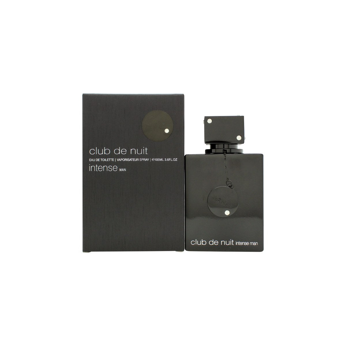 Club De Nuit Intense Man Eau De Toilette Armaf 105 ml – sort firkantet flaske med mat finish og blankt låg i maskulint design