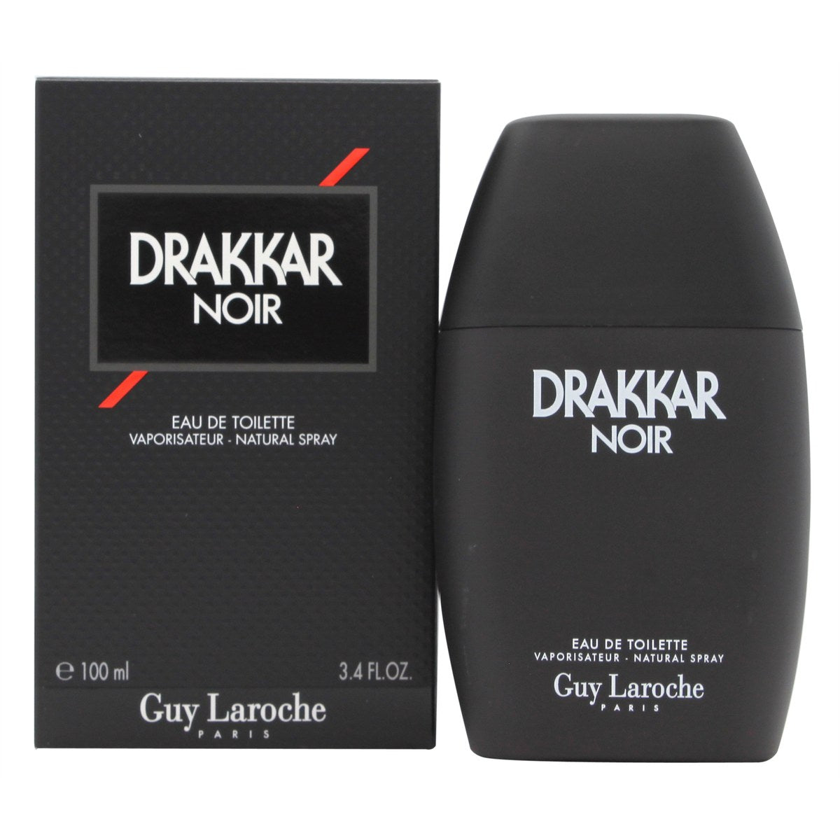 Guy Laroche Drakkar Noir Eau de Toilette 100ml – Guy Laroche 100 ml, sort mat rektangulær flakon med hvid logo.