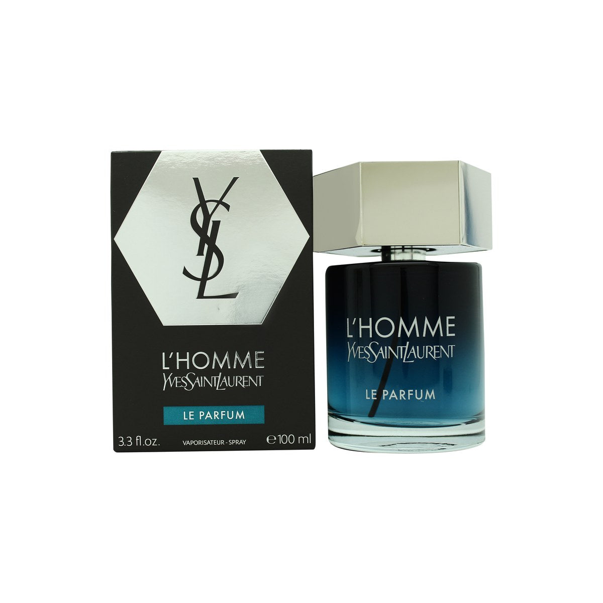Yves Saint Laurent L'Homme Le Parfum Eau de Parfum 100 ml – mørkebrun glasflaske med sort sekskantet låg og sølv YSL-logo
