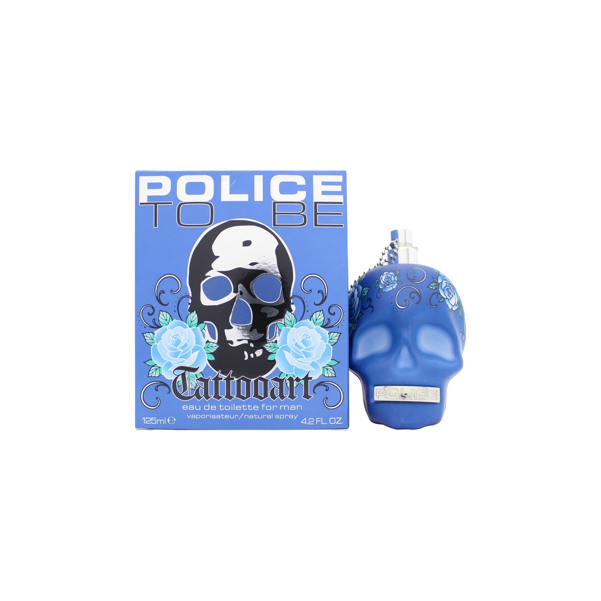 Police To Be Tattooart for Man Eau de Toilette 125 ml – sort kranieflakon med tatovørmønstre og gulddetaljer