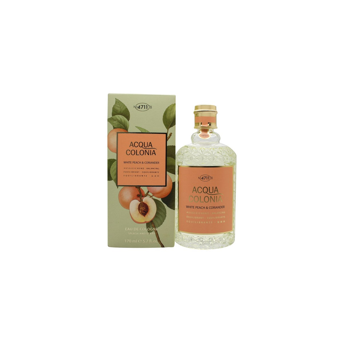 Mäurer & Wirtz 4711 Acqua Colonia White Peach & Coriander Eau de Cologne 170 ml – klar glasflaske med ferskenetiket og guldlåg