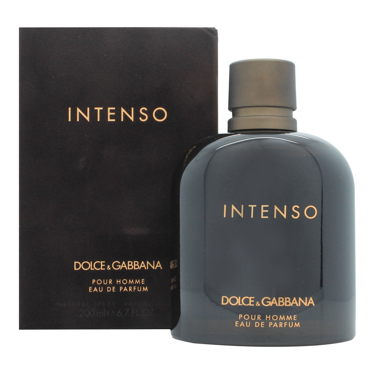 Dolce & Gabbana Pour Homme Intenso Eau de Parfum 200 ml i mørk tonet glasflakon med rene linjer og sort prop