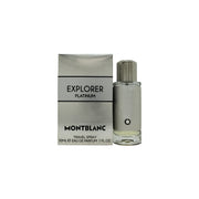 Mont Blanc Explorer Platinum Eau de Parfum 30 ml – sølvgrå flakon med riflet metalhylster og sort låg i minimalistisk design