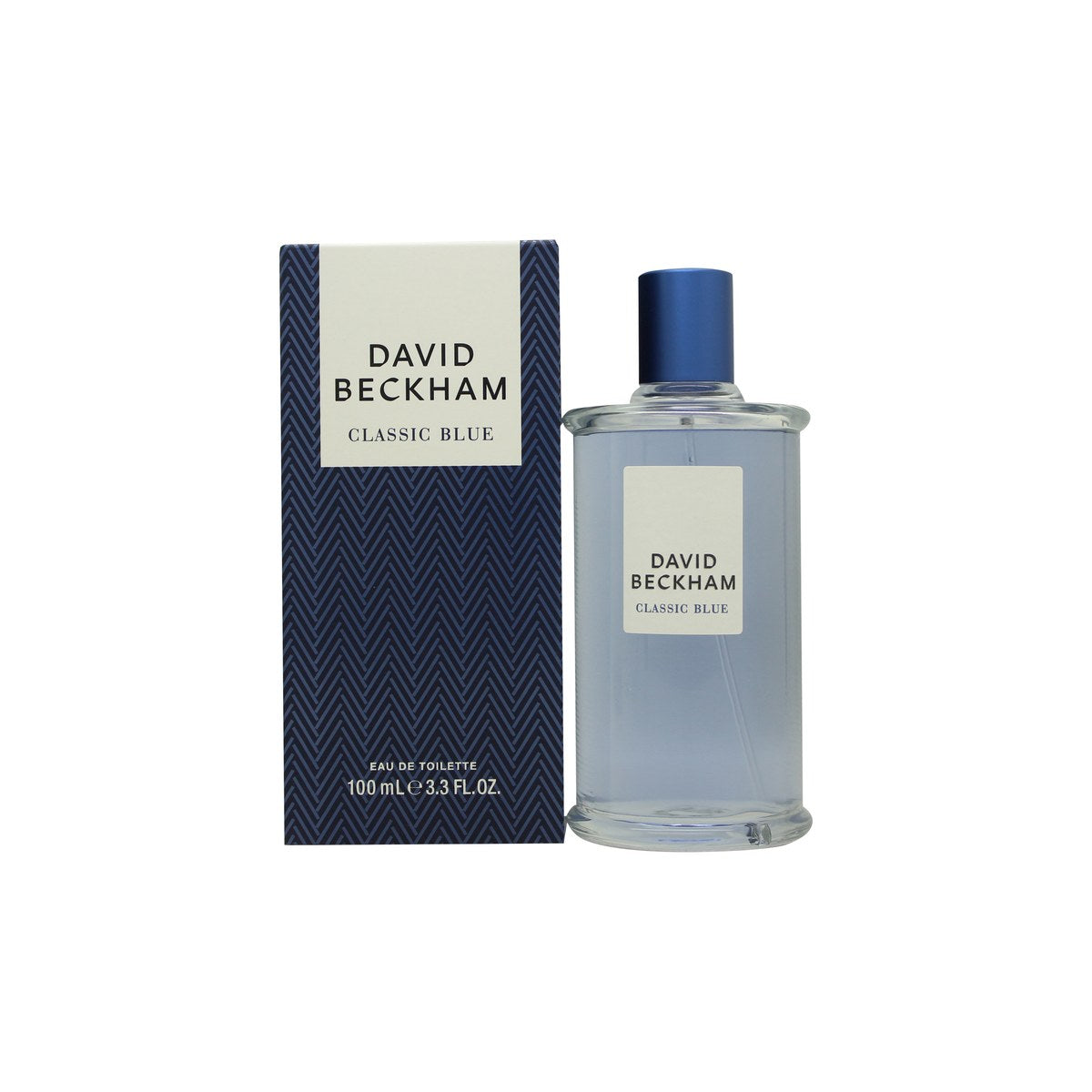 David Beckham Classic Blue Eau de Toilette 100 ml fra David & Victoria Beckham – mørkeblå glasflaske med sølvkapsel.