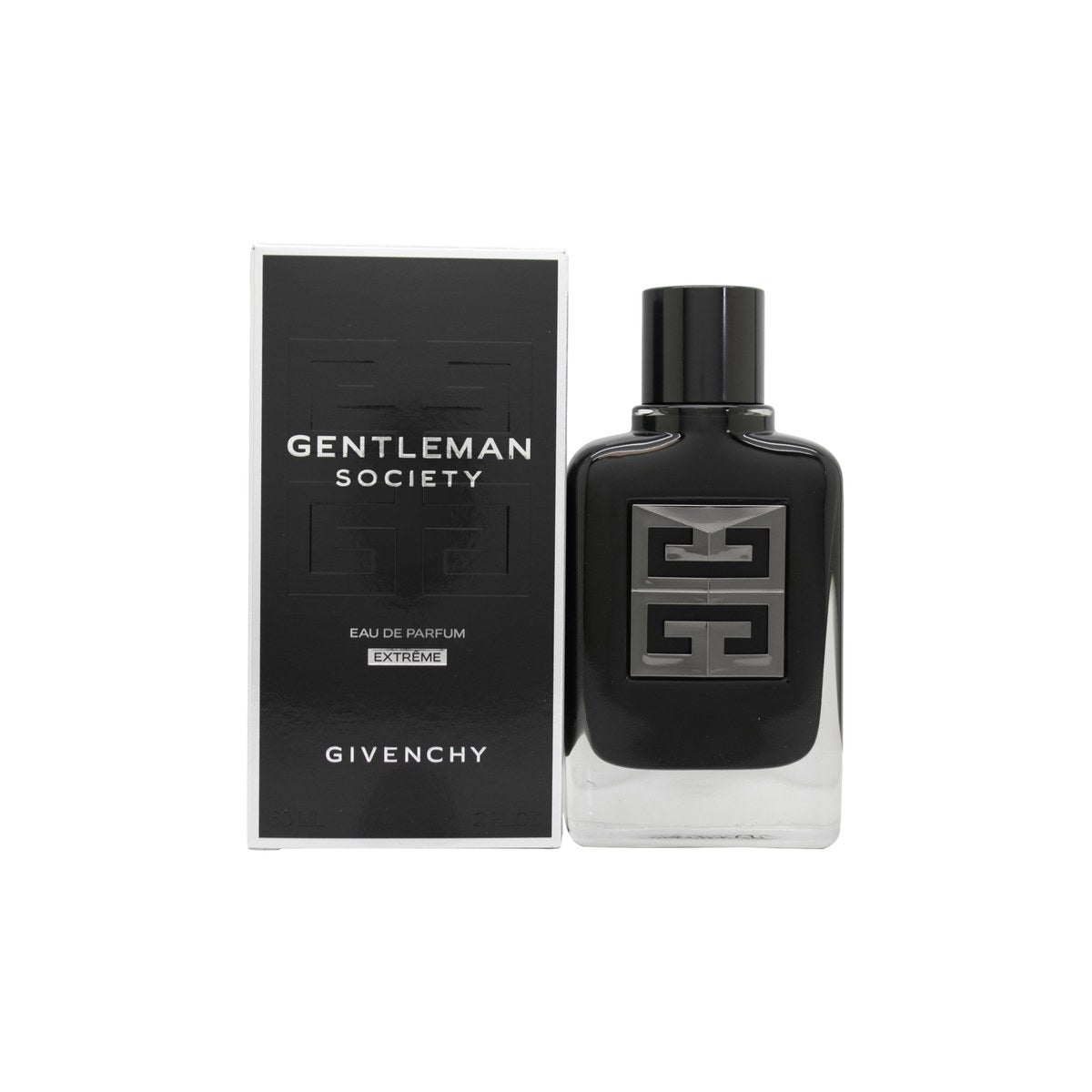 Givenchy Gentleman Society Eau de Parfum Extrême 60 ml – sort, firkantet glasflakon med sølvlogo og mørkerød detalje